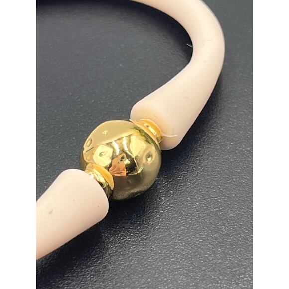 Gresham Florence Off White Silicone Water Resistant Hammered Gold Ball Bracelet - Picture 6 of 11